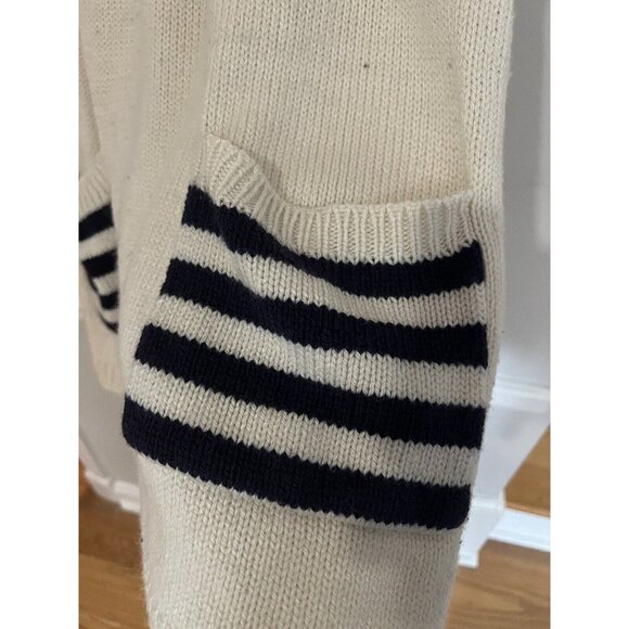 Sleeveless Sweater Dress Size Medium Knit Tunic Wool Blend White And Blue Stripe - Picture 11 of 14
